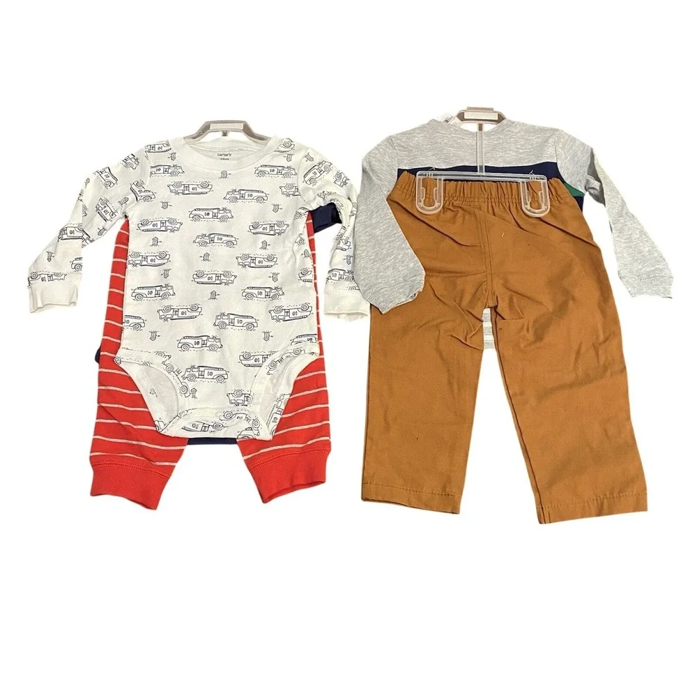 Carters NWT Boys 18 Months Sets 5 Pieces Bodysuit Pants Shirts Firetruck Stripes